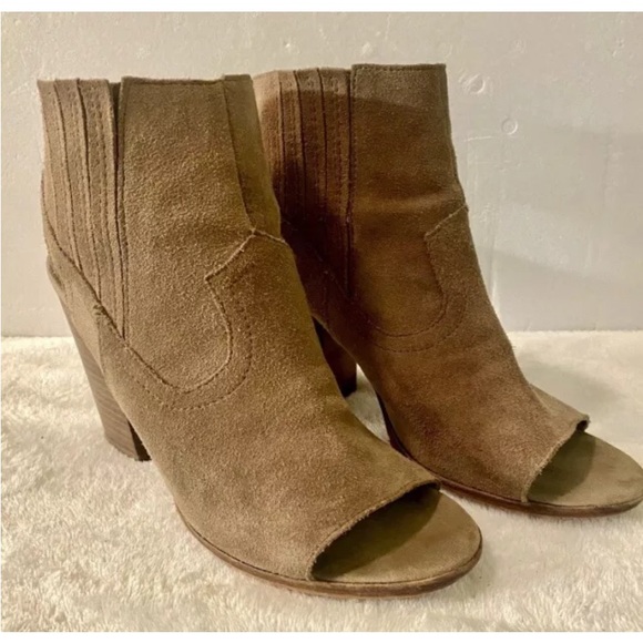 Dolce Vita Pasha Ankle Bootie Taupe Suede Leather Open Toe Stacked Heel Size 9M - Picture 2 of 16